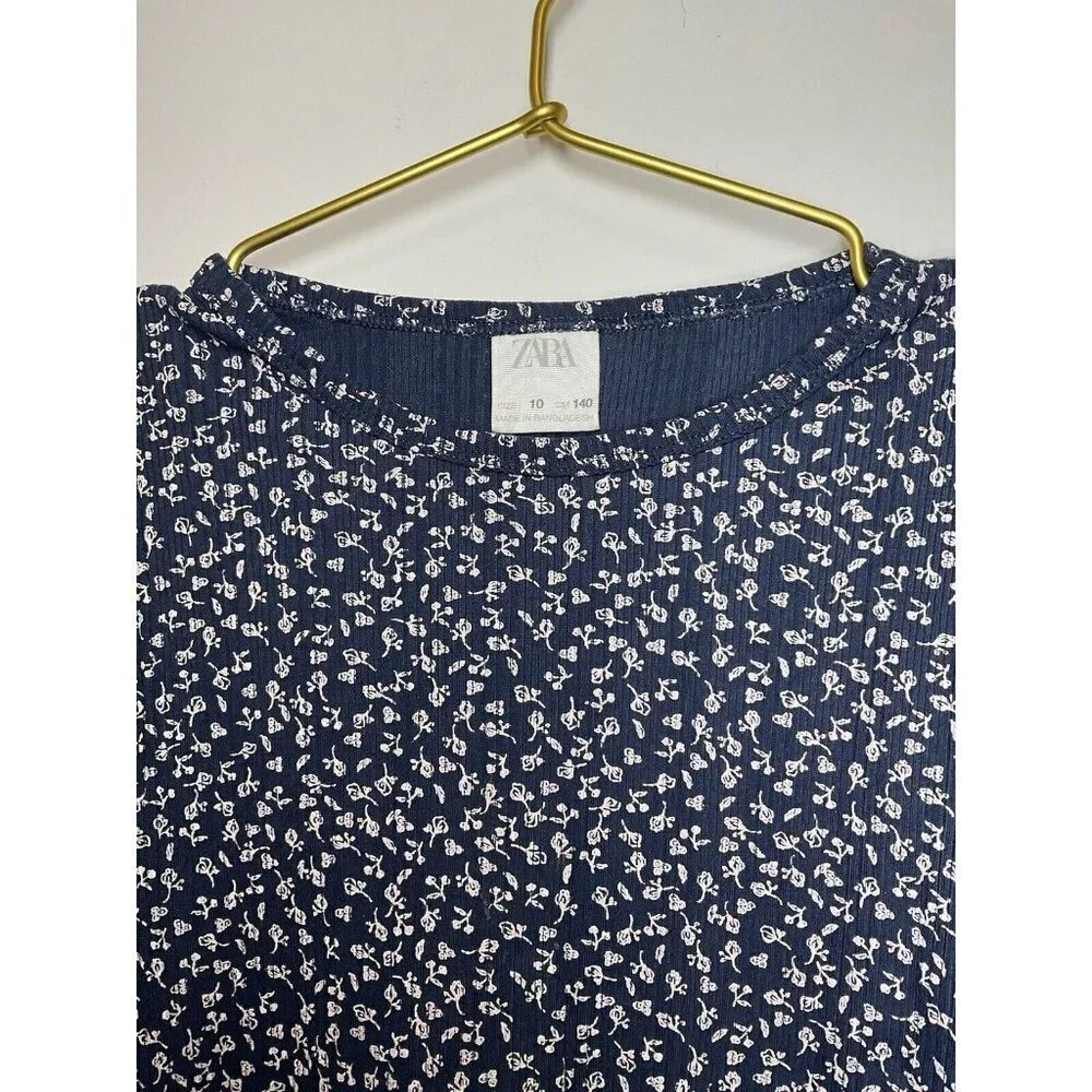 Zara Girls Short Sleeve Shirt Blue Flowers Size 10